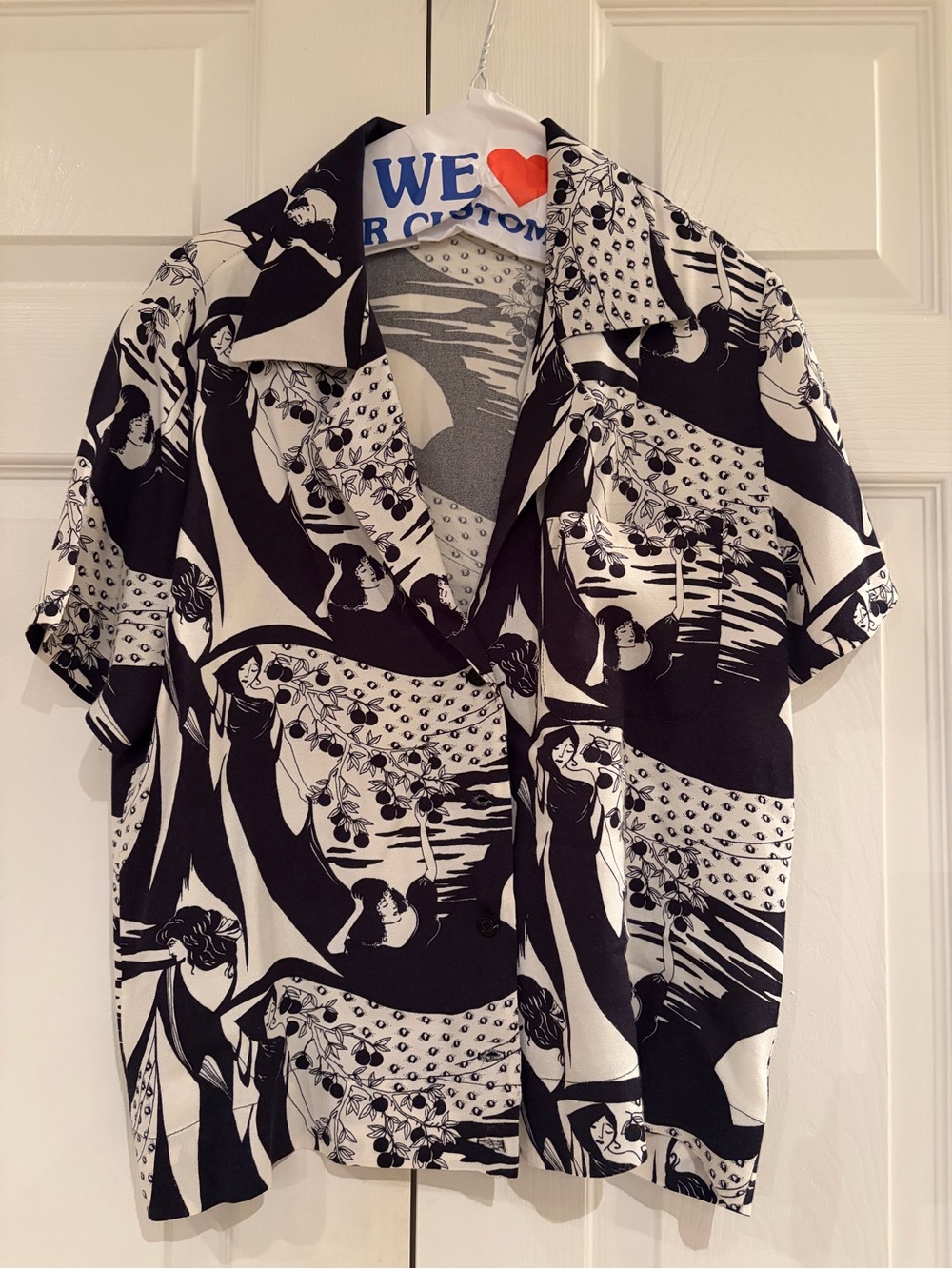 Reformation Black and White Graphic Short-Sleeve Camp Shirt